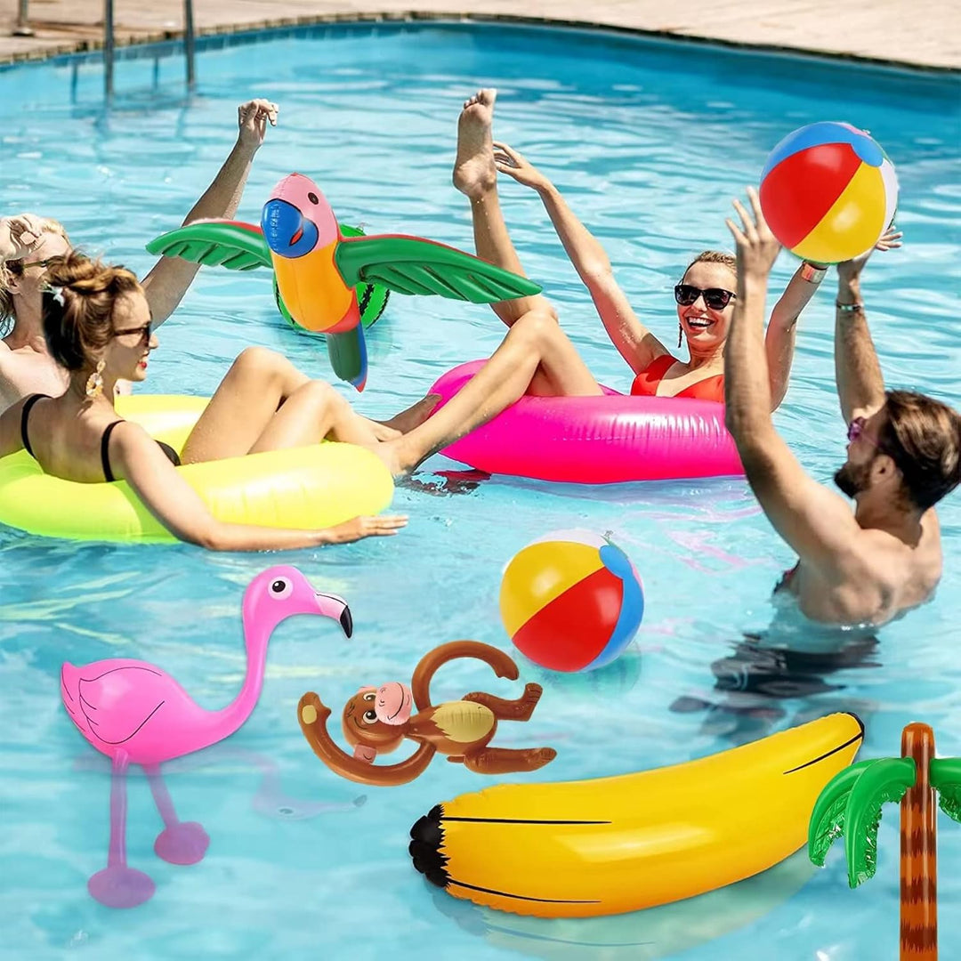 8 Stück aufblasbares Palmen Kokosnussbaum Set,Hawaii Strandspielzeug-Set inkl.Kokosnussbaum Banane F