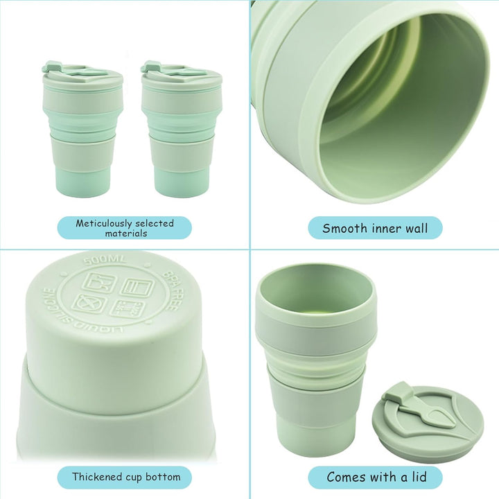 Faltbarer Reisebecher, Silikon, mit Deckel, 350ml, 4 Stück | Wiederverwendbar, Für Camping, Für Wand