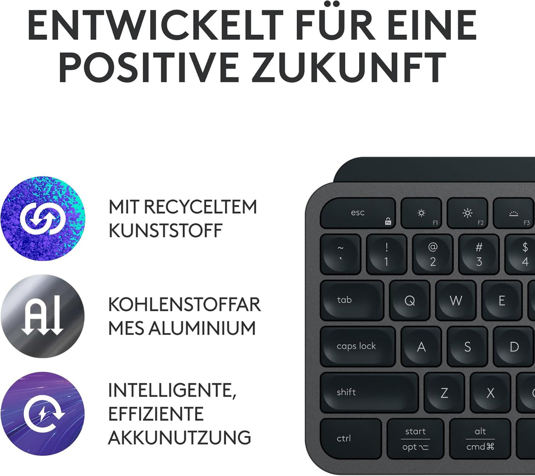 Logitech MX Keys S kabellose Tastatur, Low Profile, Precise Quiet Typing, Programmable , Backlightin