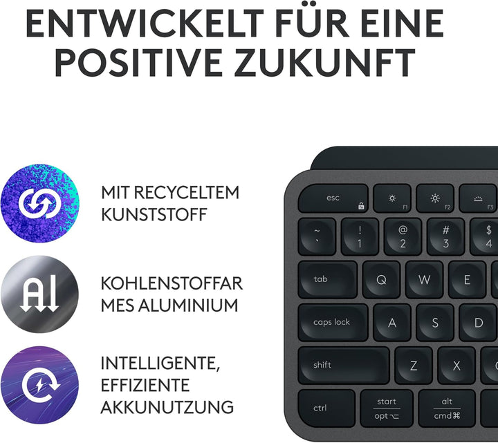 Logitech MX Keys S kabellose Tastatur, Low Profile, Precise Quiet Typing, Programmable , Backlightin