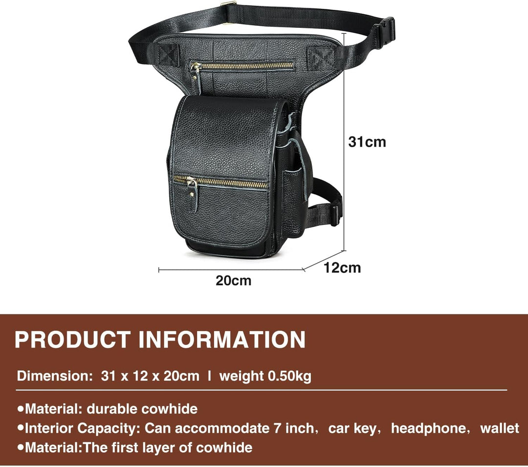Herren Canvas + Leder Motorrad Reiten Tasche Beinbeutel Beintasche Aussenbeintasche Hüfttasche Drop