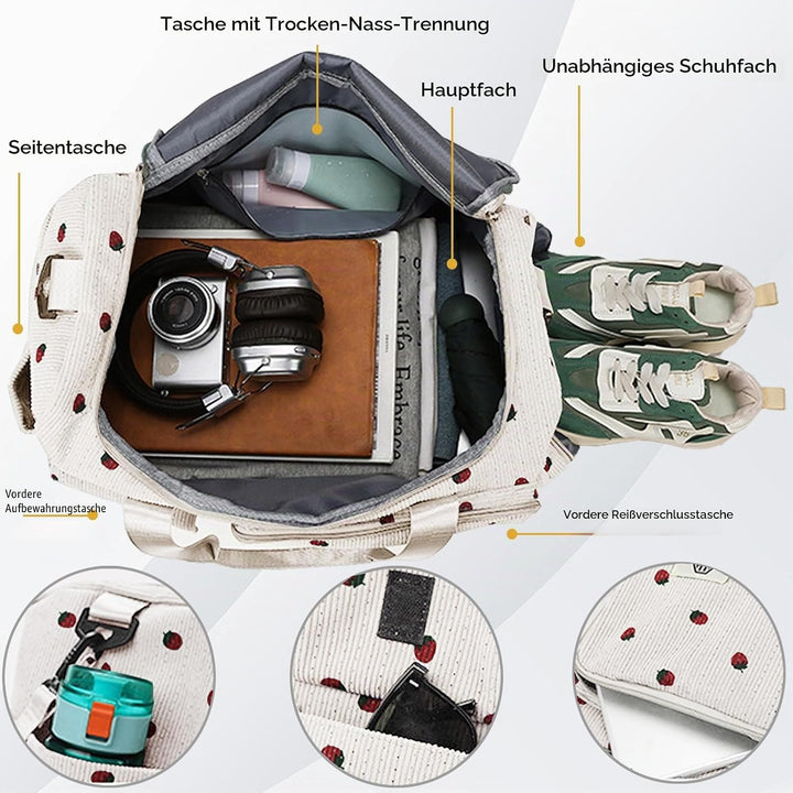 Reisetasche Damen, Sporttasche Damen mit Schuhfach, Nassfach and Kleine Geldbörse, Cord Schwimmtasch