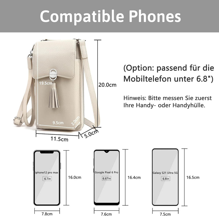 Pearl Angeli Weiches Echtes Leder Handy Umhängetasche - Handytasche Geldbörse Damen RFID Schutz klei