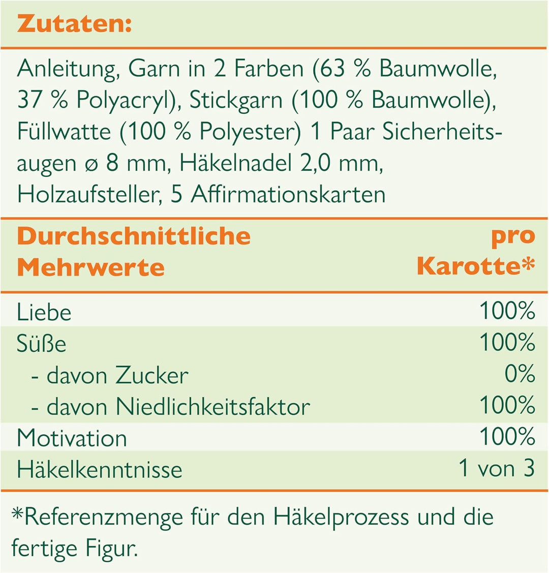 Emotional Support Veggies Häkelset Karotte: Anleitung, Misch-Garn in 2 Farben, Stickgarn, Füllwatte,