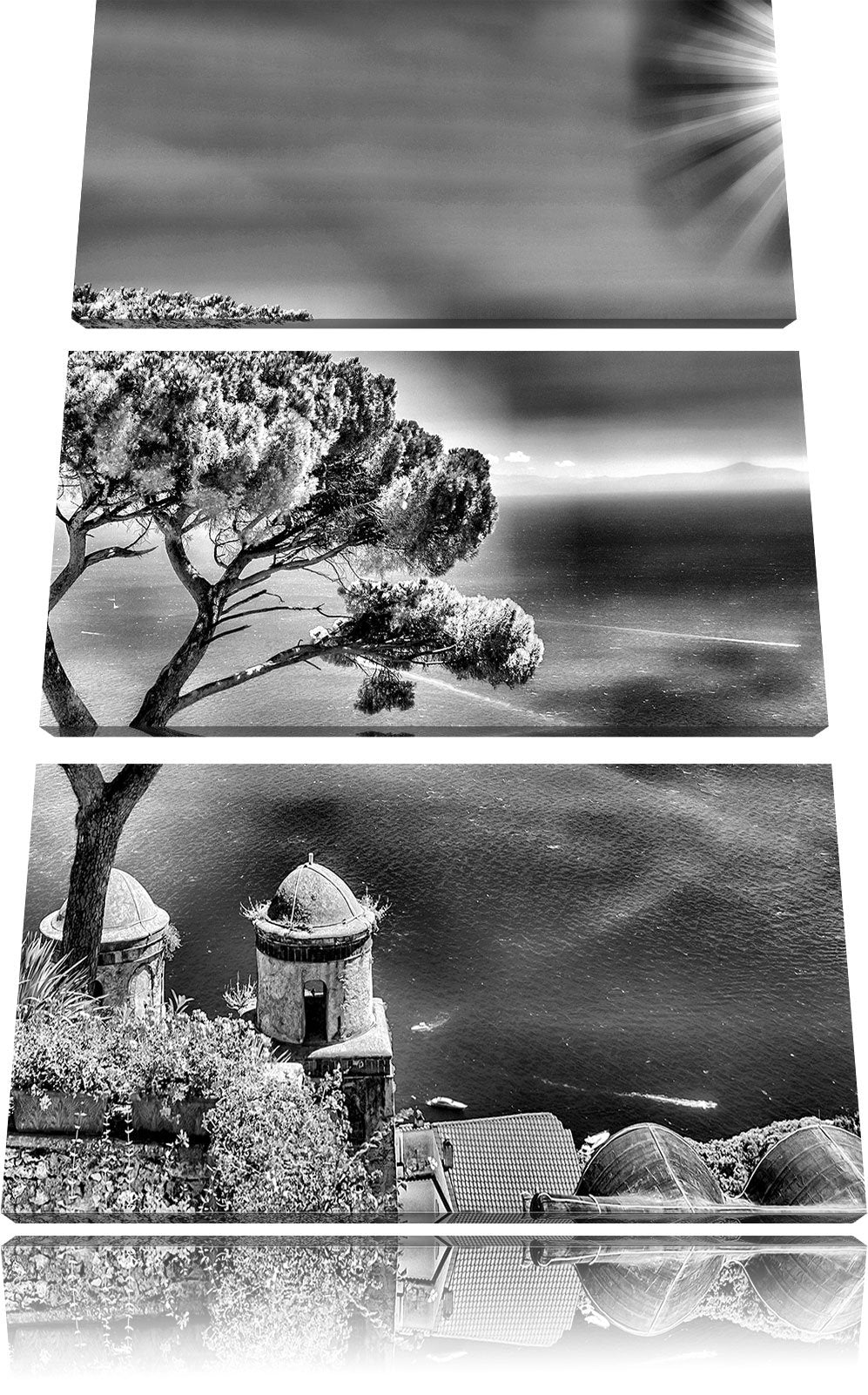 Pixxprint Baum am Azurblauen Meer als Leinwandbild/Grösse: 3 Teilig (120x80) cm/Wandbild/Kunstdruck/