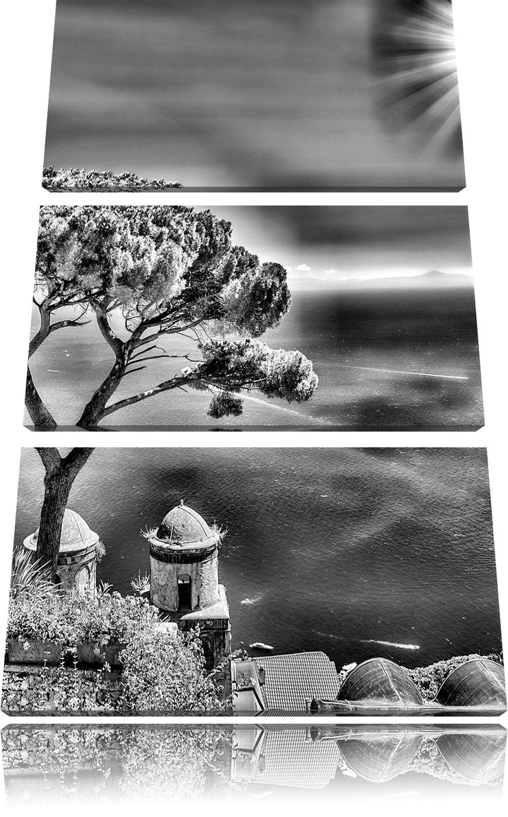 Pixxprint Baum am Azurblauen Meer als Leinwandbild/Grösse: 3 Teilig (120x80) cm/Wandbild/Kunstdruck/