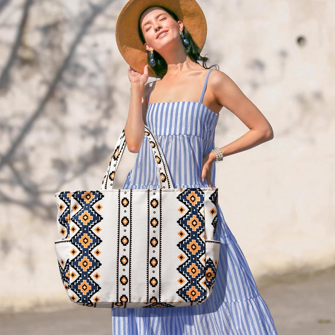 oscaurt Strandtasche XXL Familie Handtasche Damen Tote Bag mit Reissverschluss Wasserdicht Reisetasc