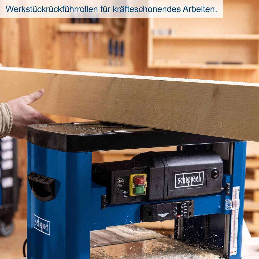 Scheppach Dickenhobelmaschine PLM1800 | 1500W Leistung | 2 Hobelmesser | Drehzahl Hobelwelle 8500 mi