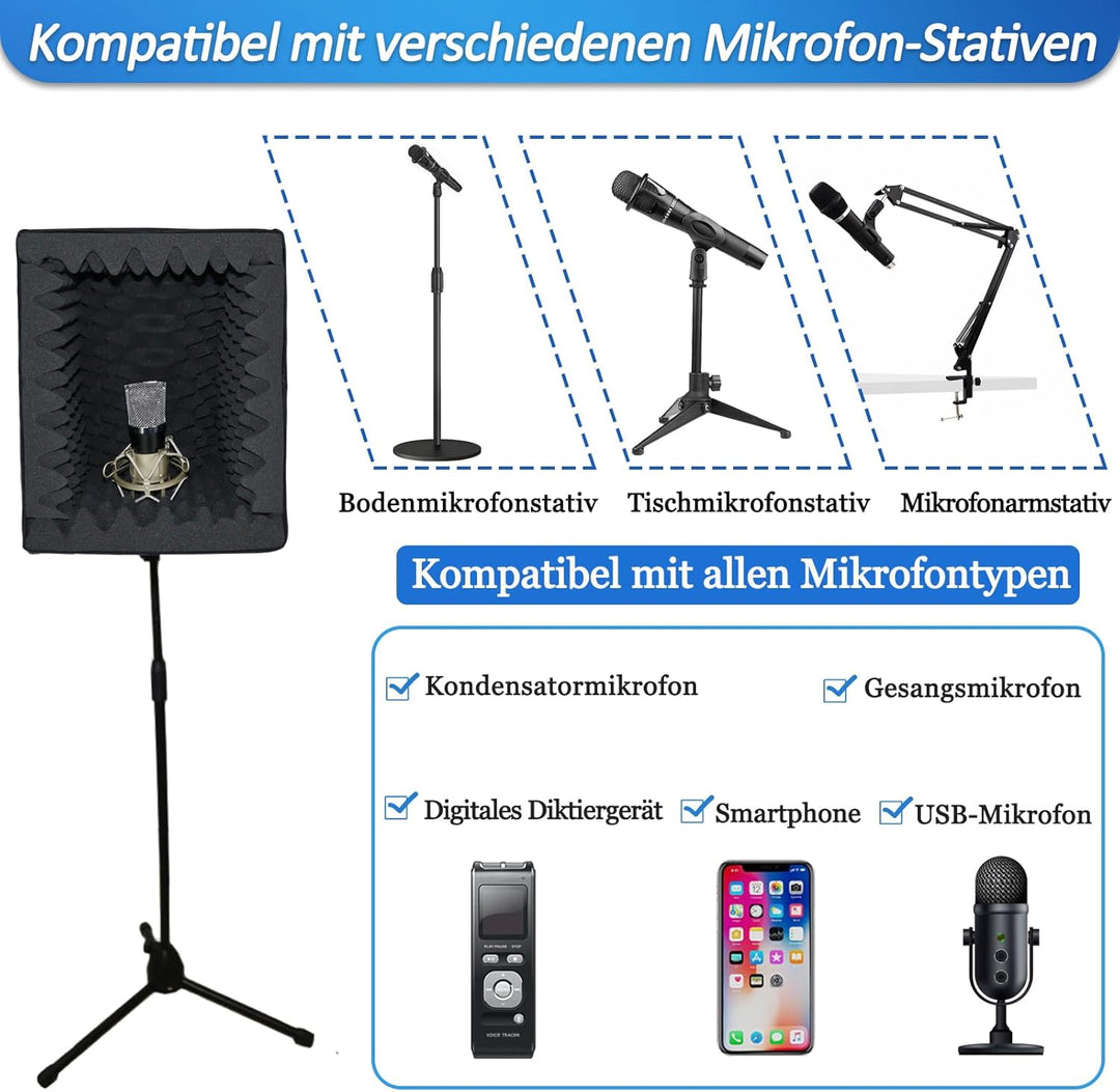 BXI Tragbare Schallaufnahme-Vokalkabine - |Reflexionsfilter & Mikrofon-Isolationsschild| - |Grosser,