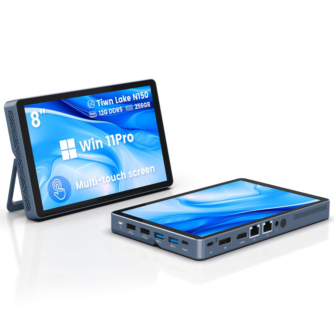 Mini PC N150 (bis zu 3,6 GHz), Micro Desktop Computer 12 GB DDR5 RAM, M.2 SSD Mini-PC mit 8-Zoll-Tou