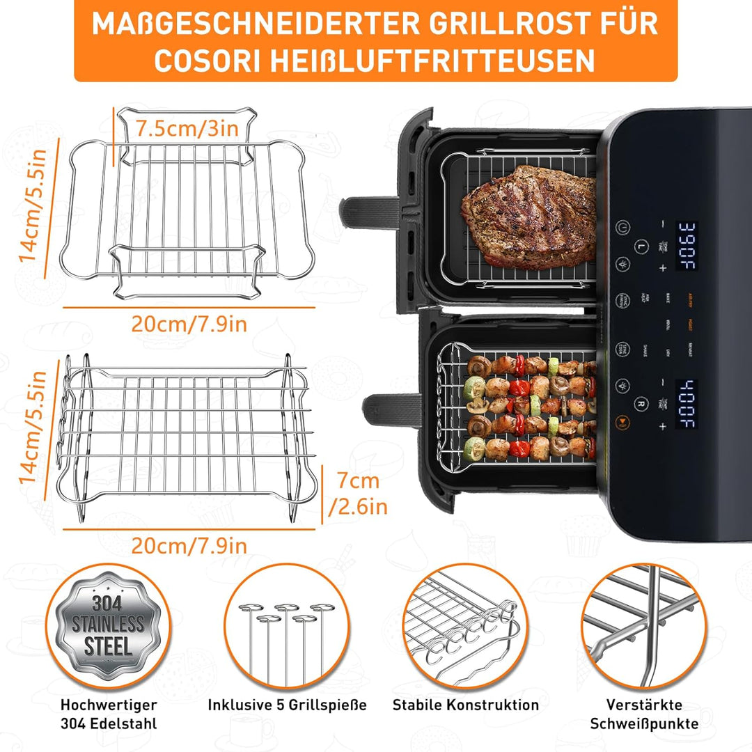 9 Stück Heissluftfritteuse Zubehör für COSORI Dual Blaze 2 Kammern 8,5L,Dual Zone Airfryer Zubehör f