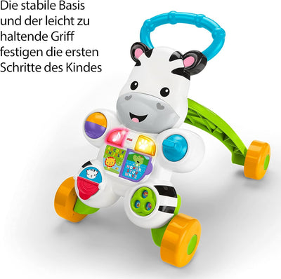 Fisher-Price DLD94 - Lern mit mir - Zebra Lauflernwagen, musikalisches Aktivitäts- und Gehspielzeug