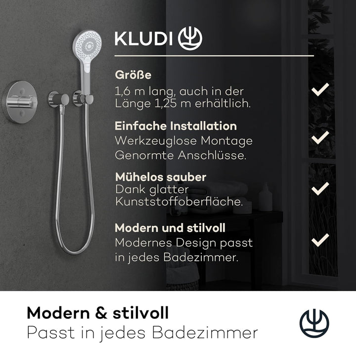 KLUDI-X3 Universal Duschkopf mit Schlauch, Duschbrause optional wassersparend mit 3 Strahlarten (Bod