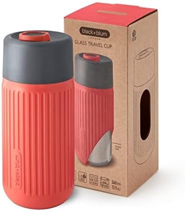 BLACK + BLUM Glas To-Go Becher | Coral | 340 ml | leichtes Borosilikatglas | rutschfeste, isolierend