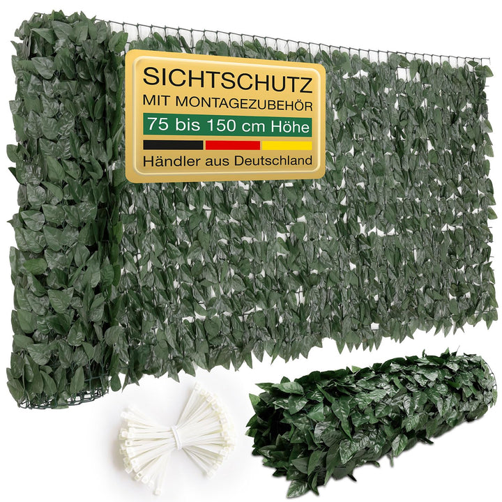 ELONEO maxVitalis Balkon Sichtschutz wetterfest 300x125cm in Blätteroptik, Balkonverkleidung inkl. 2