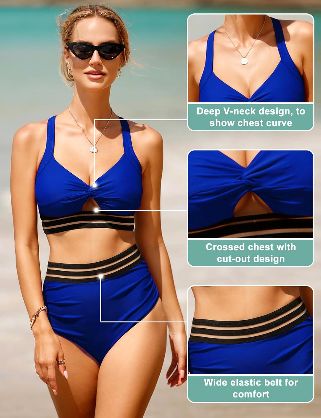 UMIPUBO Bikini Damen Bauchweg, High Waist Push Up Bikini Sets Zurück kreuzen Grosse Brüste Bademode