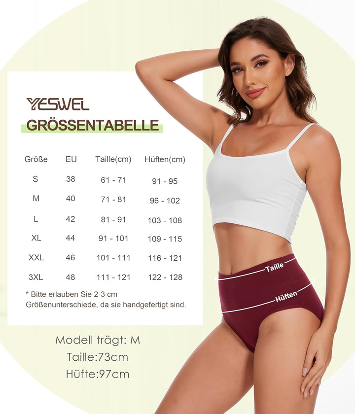 Unterhosen Damen 5er Pack, Baumwolle Hohe Taille Unterwäsche, Hipster Stretch Atmungsaktive Panties