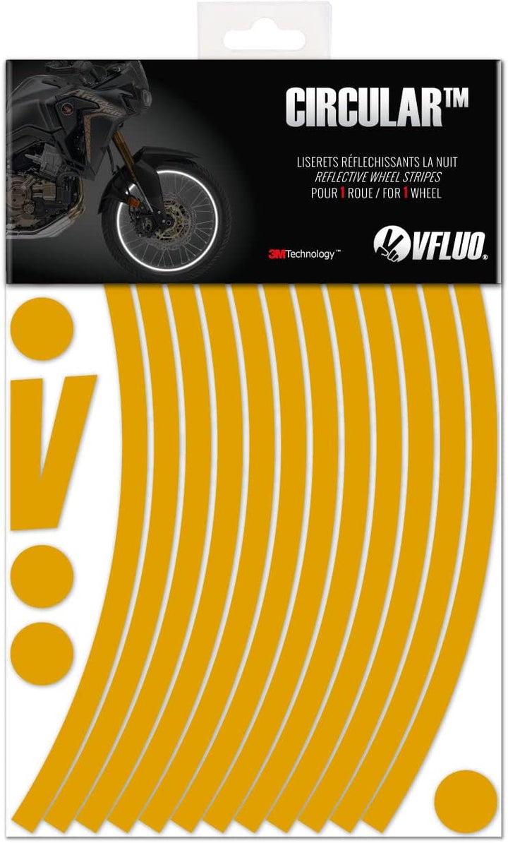 VFLUO - Kit Reflektierende Felgenrandaufkleber Motorrad, Aufkleber für 1 Rad 3M™-Technologie™, 360°-