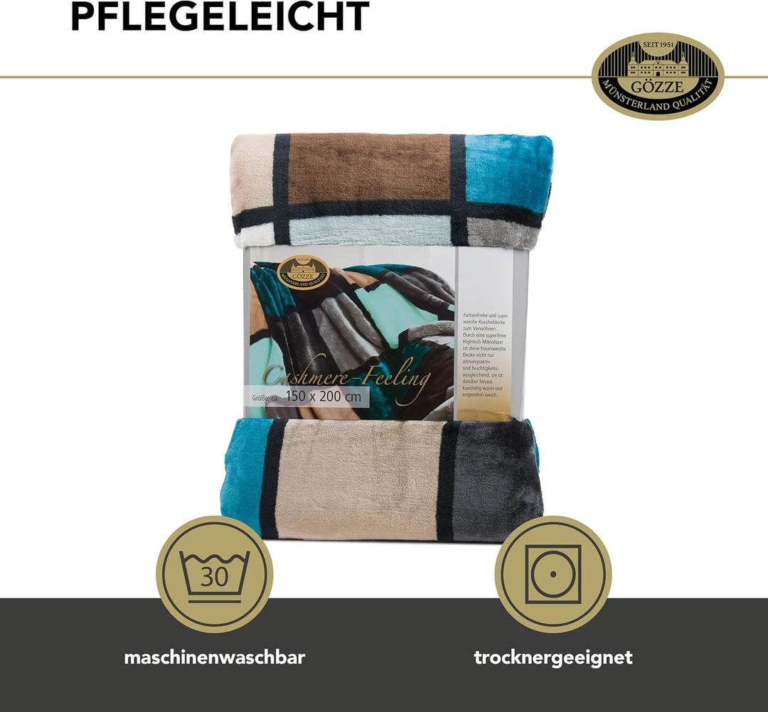Gözze - Weiche Kuscheldecke, Cashmere Feeling, Hohes Stoffgewicht 500 g/m², Antigua, 150 x 200 cm -