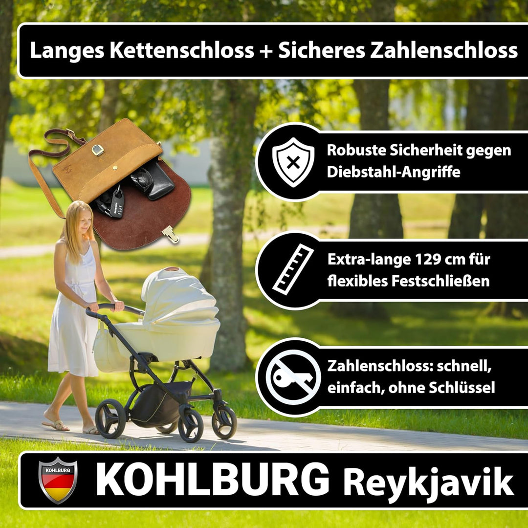 KOHLBURG sicheres Taschenschloss aus Kette & Zahlencode 129cm lang - robuste Sicherheit als Kinderwa