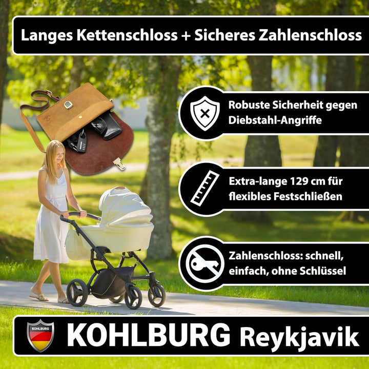 KOHLBURG sicheres Taschenschloss aus Kette & Zahlencode 129cm lang - robuste Sicherheit als Kinderwa