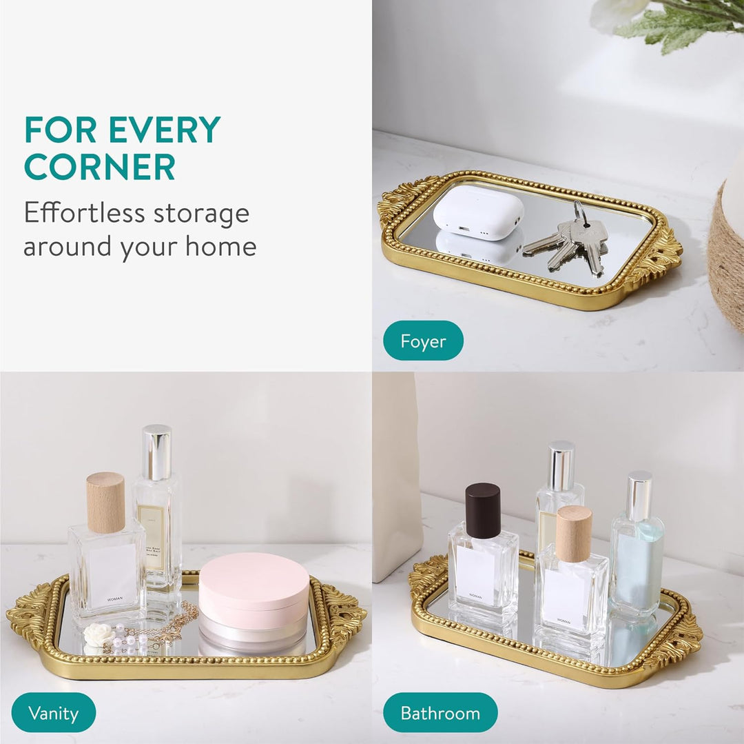 Navaris Antikes Gold Tablett - Eleganter Parfum Organizer - Perfekt als Schmuck Tablett, Parfüm Orga