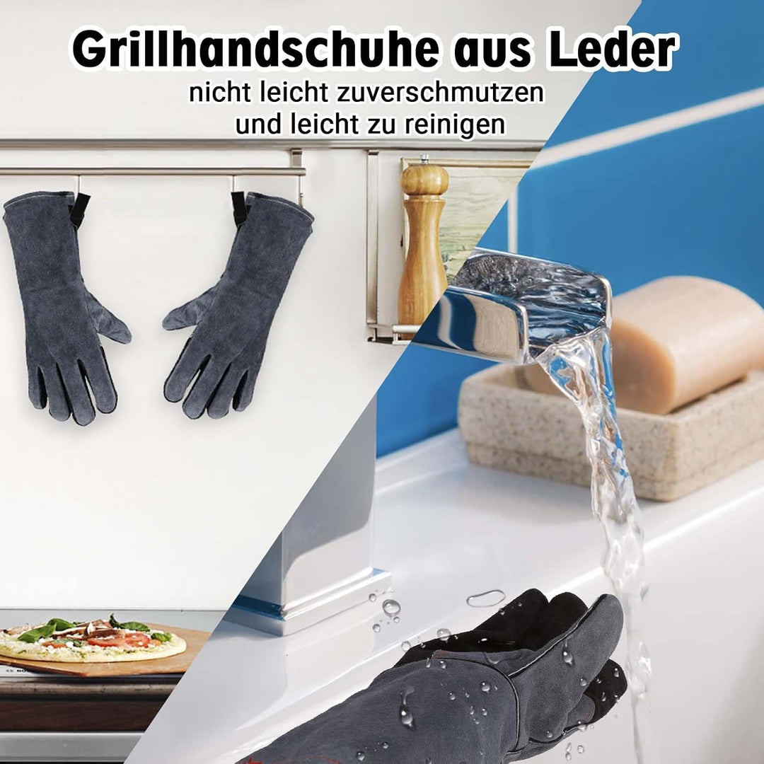 APOGO Ofenhandschuhe Backhandschuhe Grillhandschuhe 1 Paar Leder Grill Handschuhe 41x15X1.5cm Wildle