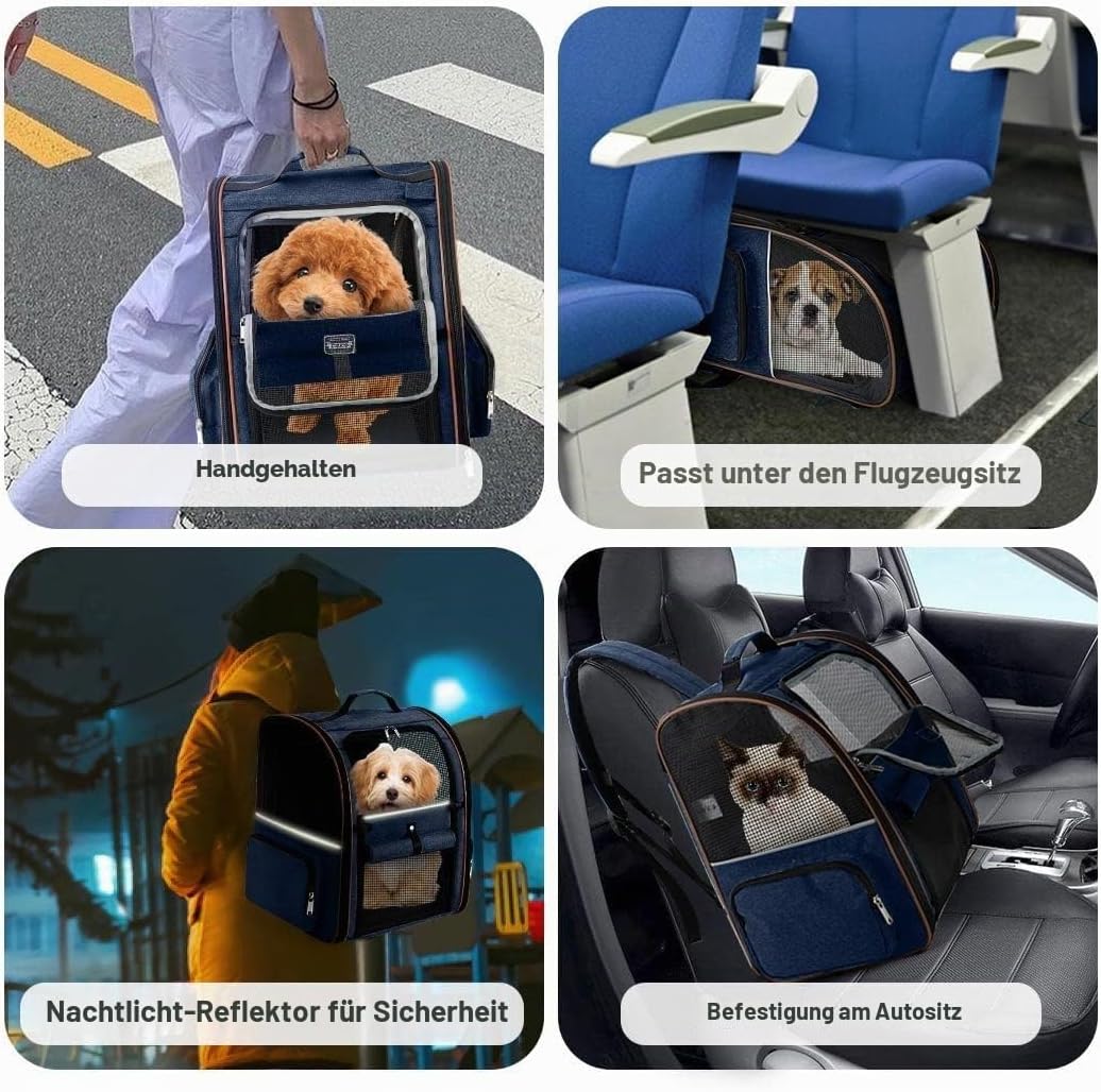 Lekespring Erweiterbar Katzenrucksack Hunderucksack für Katzen Hunde bis 8kg, Gross Katzen Rucksack