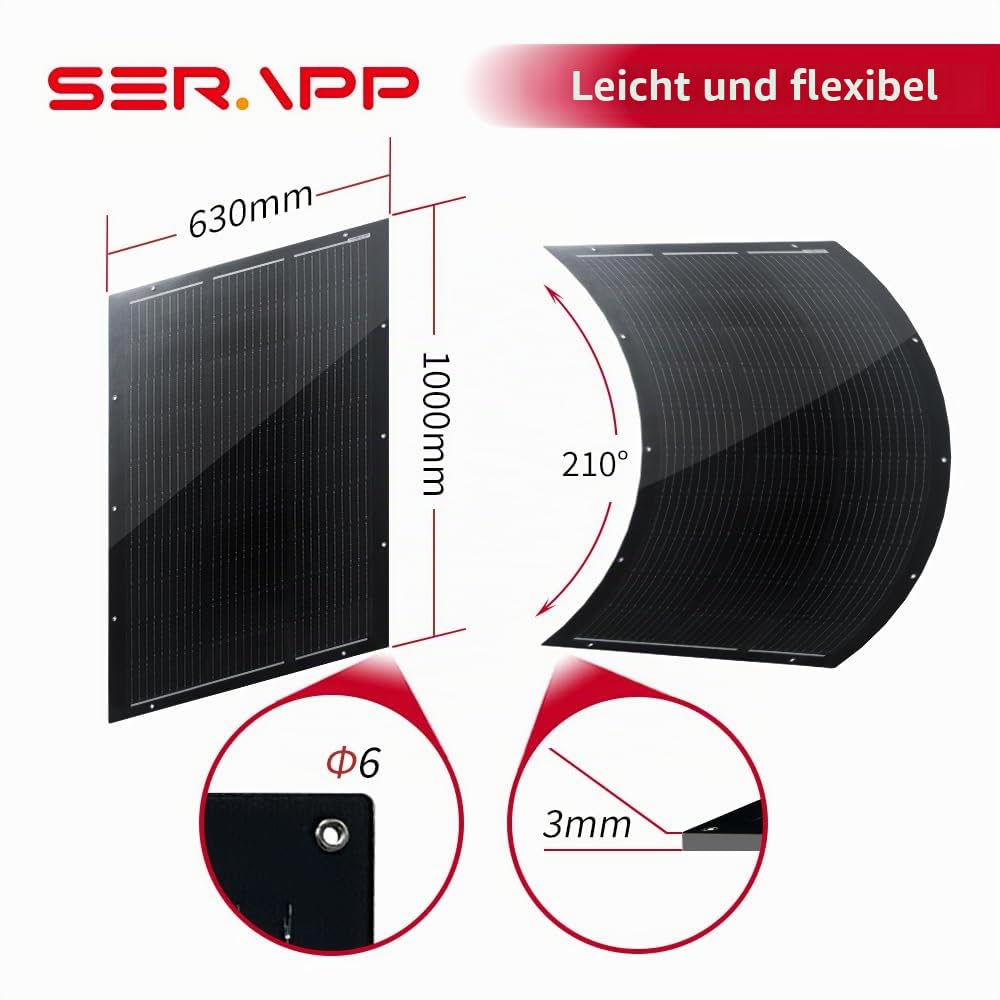 SAT-100-F8ME 200W Dünnes Flexibles Solarpanel Set, 2×100W, IP68 | Monokristalline 16,4V Module in ma