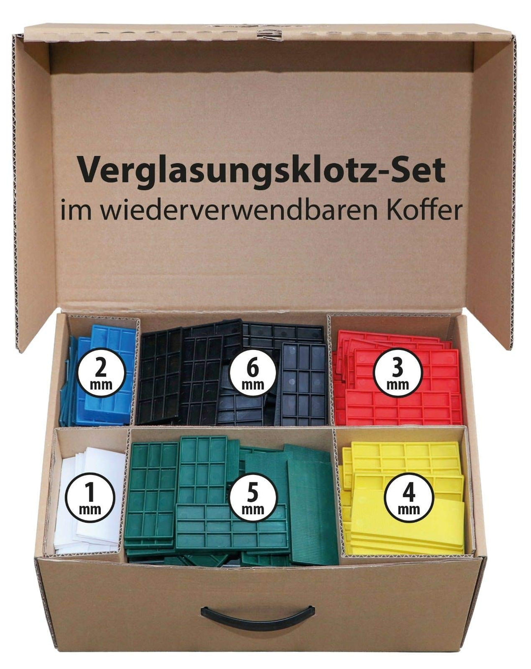Verglasungsklötze Kunststoff Set, 600 Stück 100x24x1-6mm je 100 Stk. Abstandshalter, Distanzklötze,