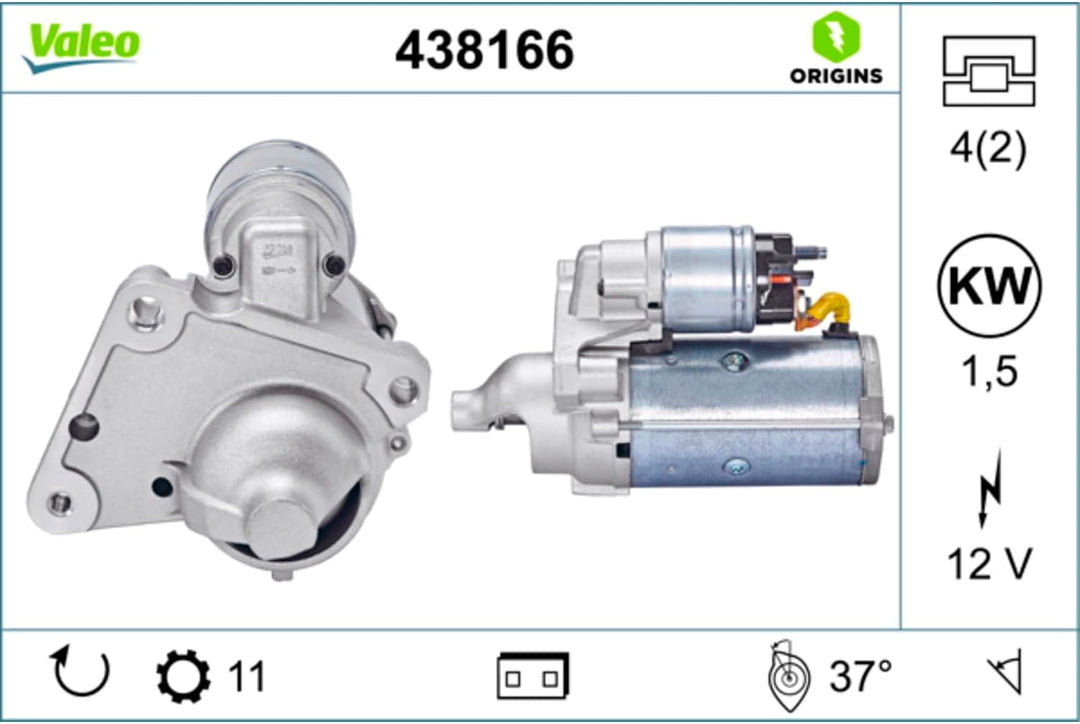VALEO 438166 Starter Nennleistung: 1,5 kW Stop & Start: NO Zähnezahl: 11 zähne Spannung: 12 V Drehri
