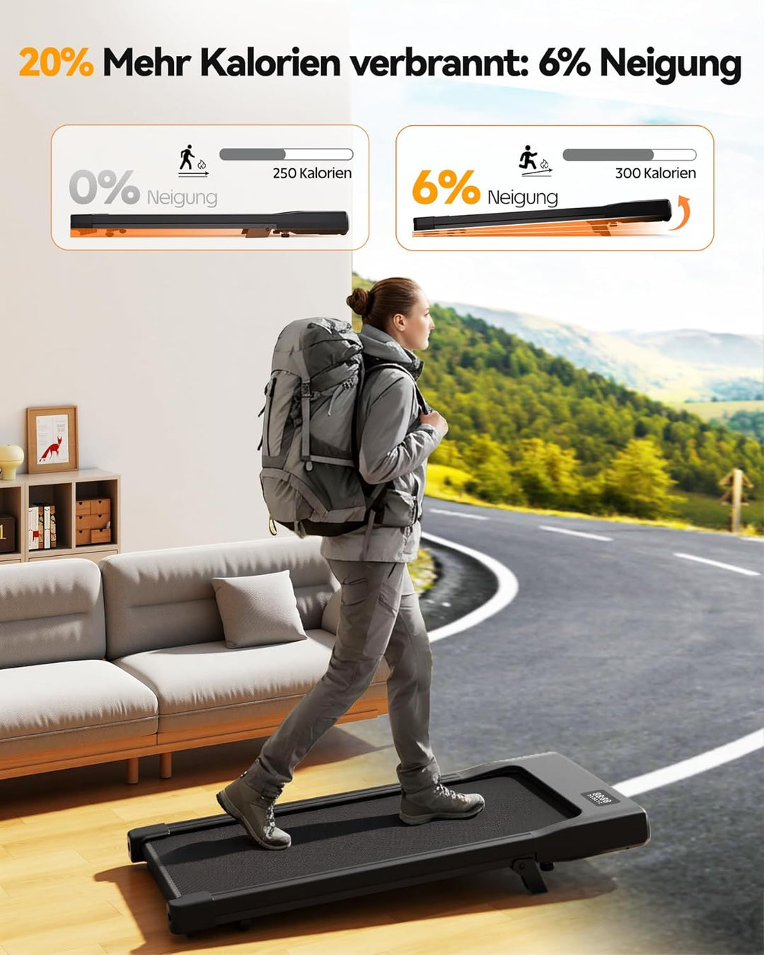 Walking Pad mit Steigung 6% Lacuffy, Laufband für Zuhause 6km/h & 12km/h mit Fernbedienung und App,