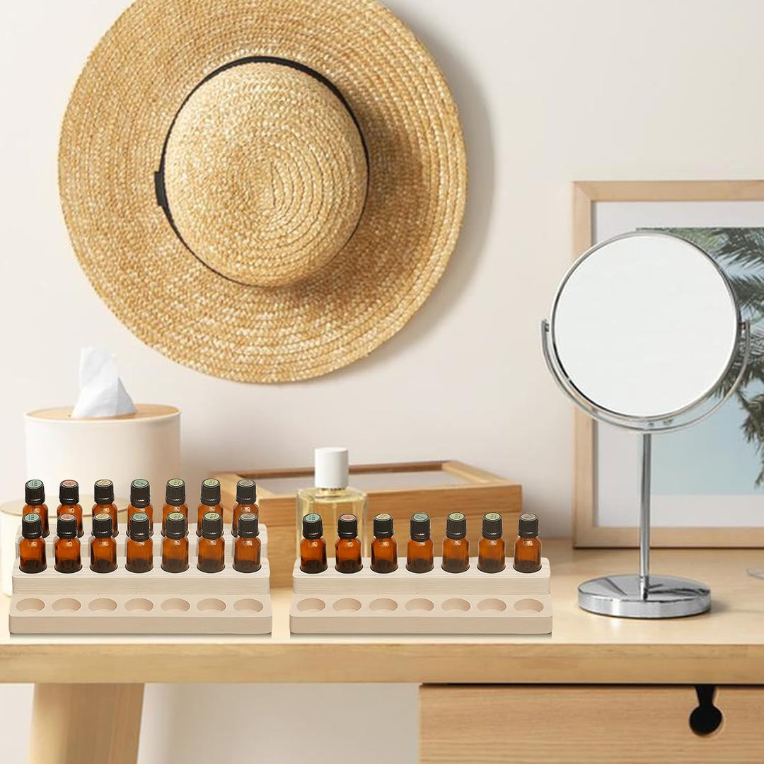 2 Ätherisches Öl Display Ständer: Aromatherapie Öle Hölzern Tragen Gestell, Doppelschichtige Aufbewa