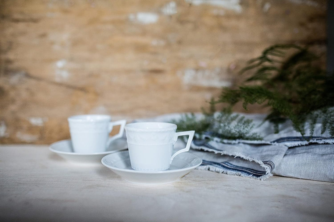 KPM Berlin KURLAND Espresso-Set 4 tlg, Porzellan, Espressotassen mit Untertassen, handmade, weiss Kl