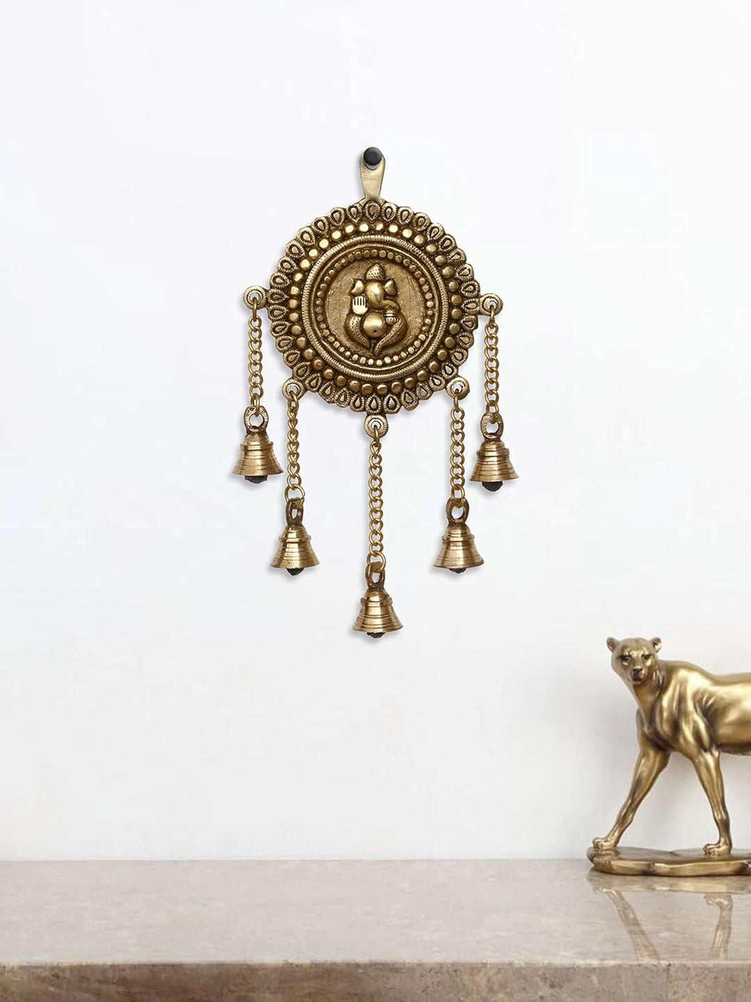 eCraftIndia Lord Ganesha BGG519 Wandschmuck aus Messing, mit 5 Glocken, goldfarben