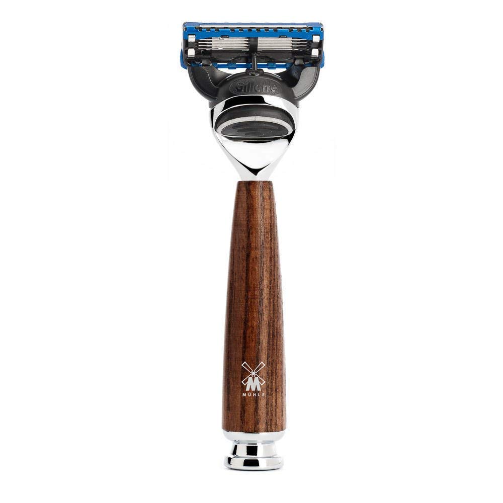 MÜHLE Rytmo 5-Klingen-Rasierer kompatibel mit Gillette-Klingen - Griff aus gedämpfter Esche und Meta
