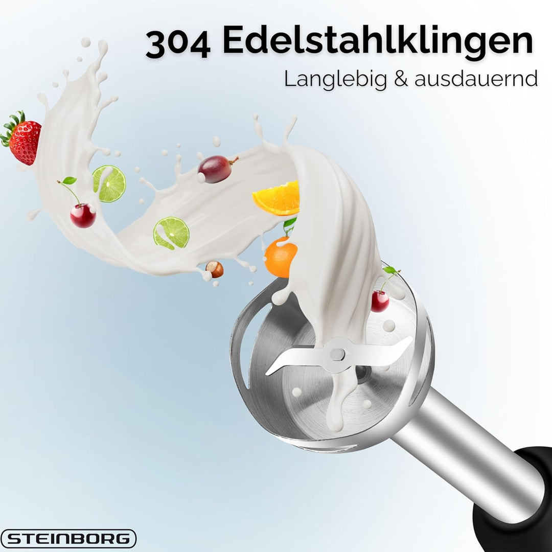 Steinborg® Stabmixer Set 1.500 Watt Edelstahl Pürierstab Schneebesen Zerkleinerer - 500 ml Mixbehält