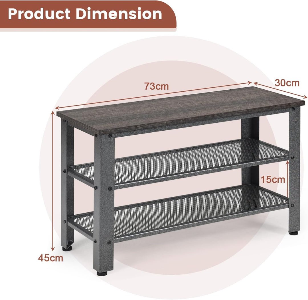Giantex Schuhbank, Schuhregal mit 2 Gitterablagen, Sitzbank mit Stauraum, Schuschrank Industriedesig