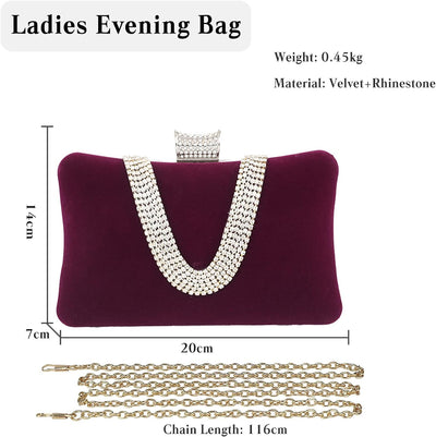 CORIOS Damen Abendtasche Samt Clutch Bag Glitter Strass Handtasche Kette Tasche Shining Portemonnaie