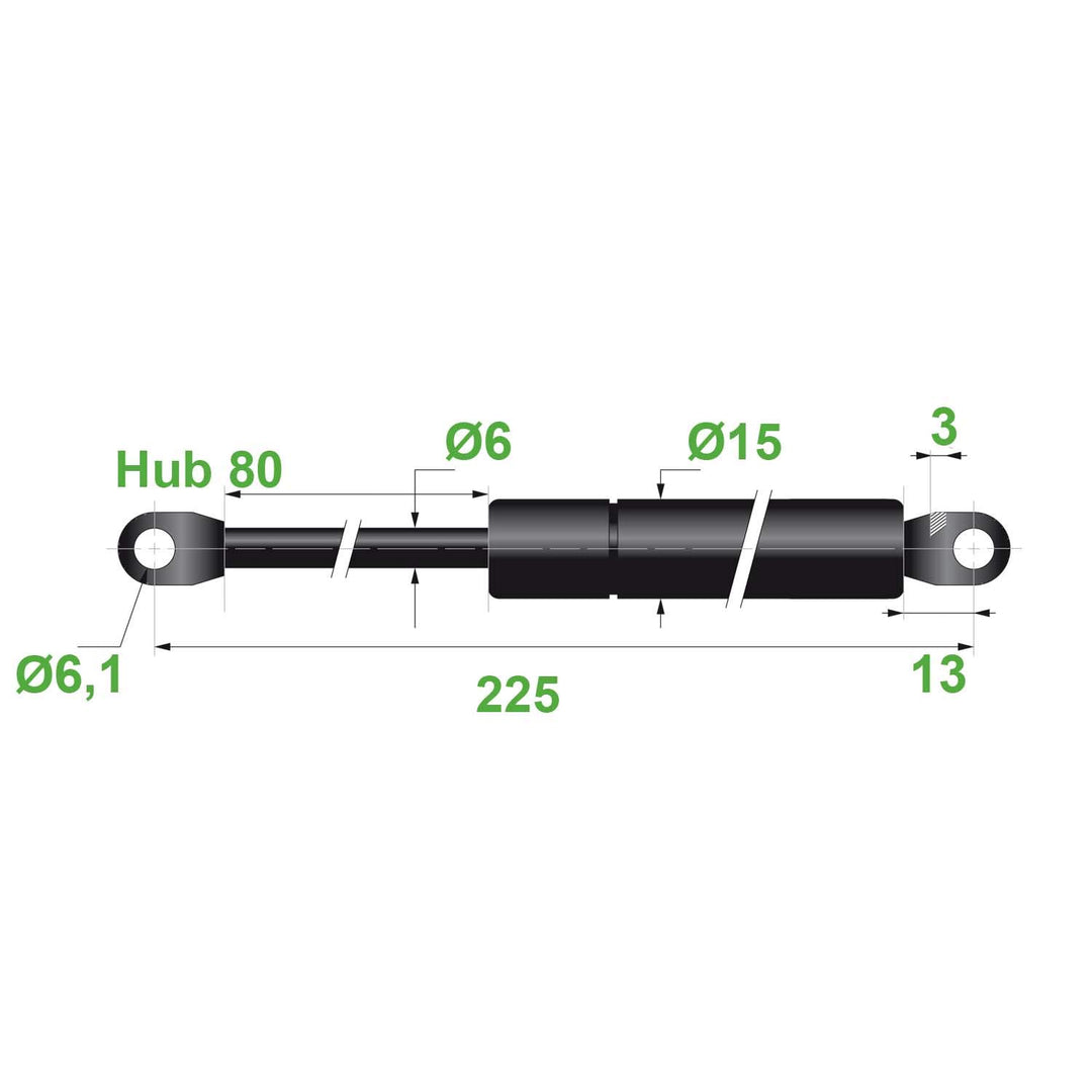 Trupa Gasdruckfeder 6/15 6,1 Hub=80 L=225 mm 100N (100N entspricht ca. 10kg) schwarz Suspension Lift