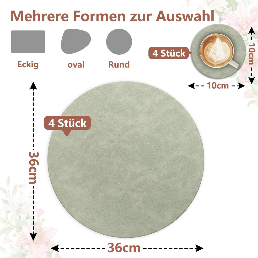 4er Set Tischset aus Leder-Imitat，Platzsets abwaschbar und wasserdicht，Platzdeckchen Lederoptik mit