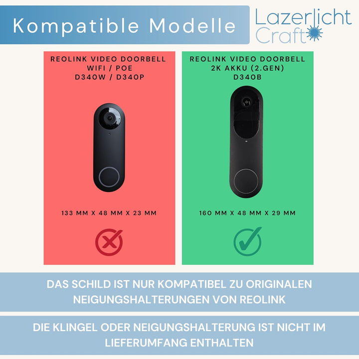 Klingelschild für Reolink Video Doorbell Battery D340B | Schwarz oder Anthrazit | Verschiedene Muste