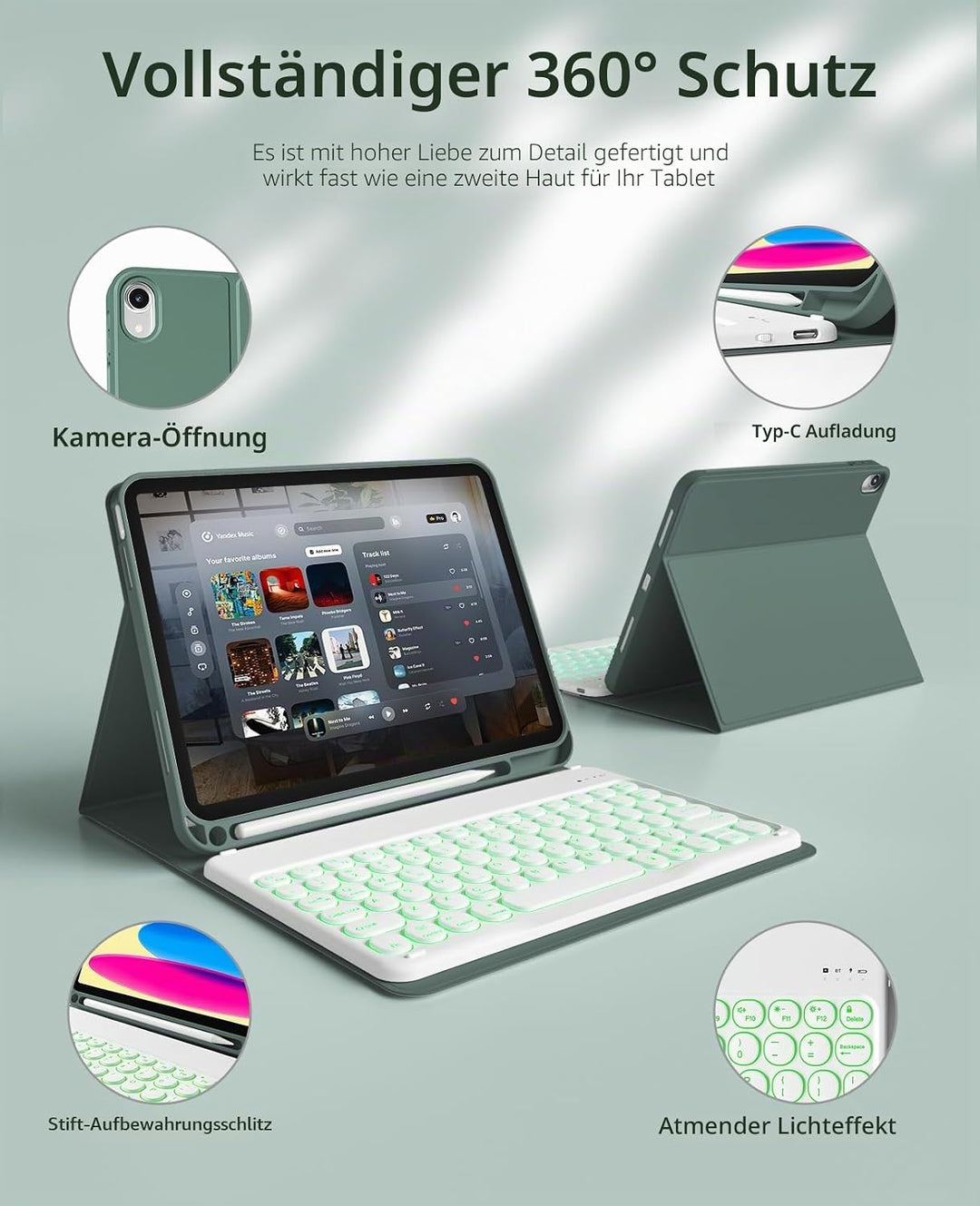 JKSML Tastatur Hülle für iPad (A16) 11 Zoll 2025 &amp; iPad 10 Generation 10,9 Zoll 2022-7 Farbige Beleu