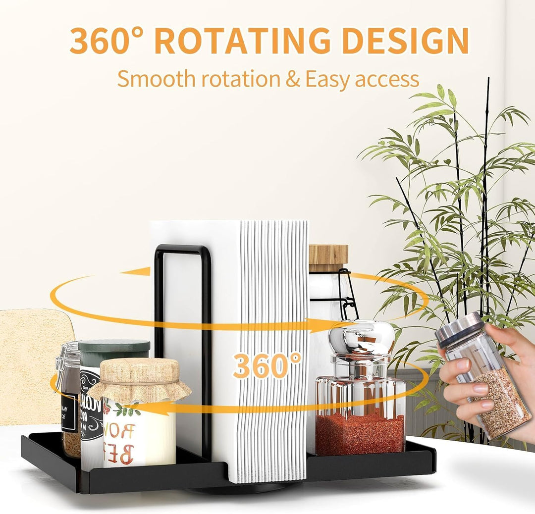 Drehbarer Serviettenhalter Schwarz, Serviettenhalter aus Metall mit Caddy für Salz- und Pfefferstreu