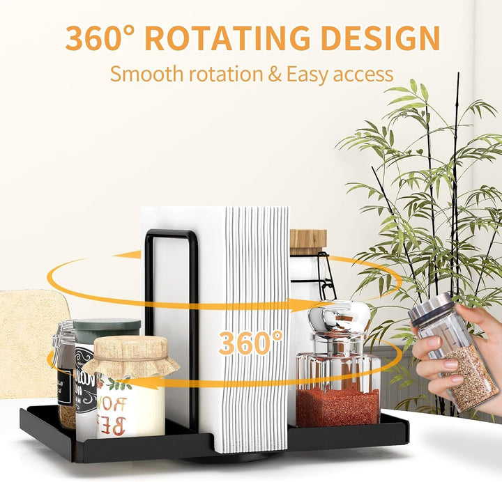 Drehbarer Serviettenhalter Schwarz, Serviettenhalter aus Metall mit Caddy für Salz- und Pfefferstreu
