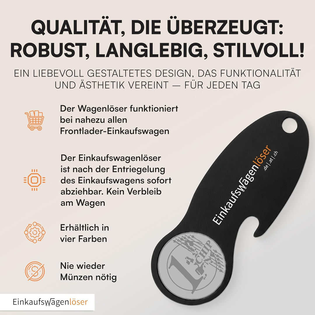 Einkaufswagenlöser Münze Schwarz (12 STK.) – funktionaler Schlüsselanhänger mit Einkaufswagenchip, F