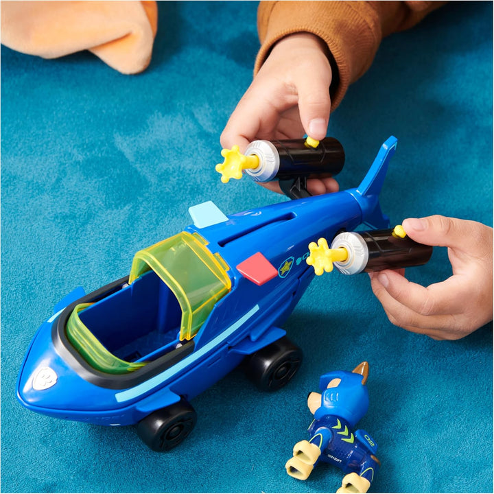 PAW PATROL, Aqua Pups - Basis Fahrzeug Spielzeugauto im Hai-Design mit Chase Welpenfigur, Spielzeug