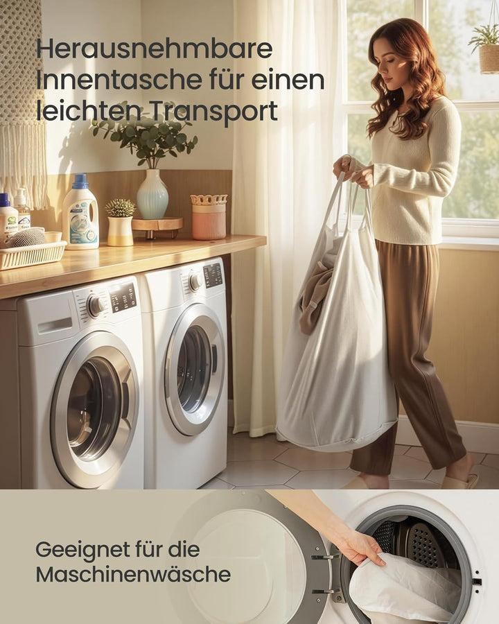 SONGMICS Wäschekorb mit Deckel, 90 L, Wäschesammler Bambus, rechteckig, Wäschebox mit Griffen, faltb