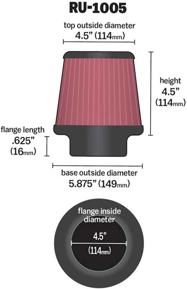 K&N Universal Konisch Filter 114mm Anschluss, 149mm Untendiameter, 114mm Obendiameter, 114mm Höhe (R