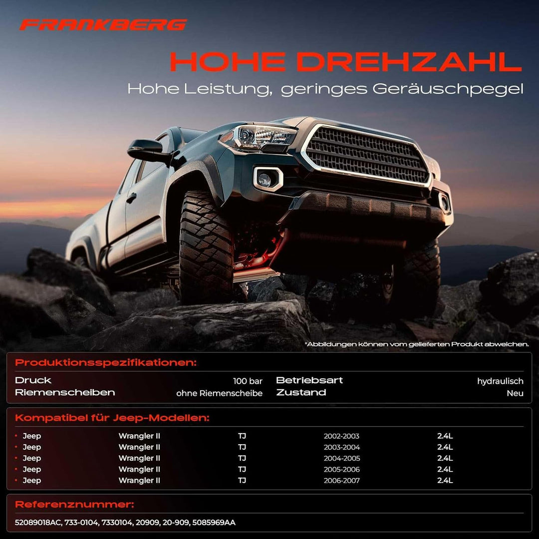 Frankberg Servopumpe Hydraulikpumpe Lenkung Ohne Riemenscheibe Kompatibel mit Wrangler II TJ 2.4L 20